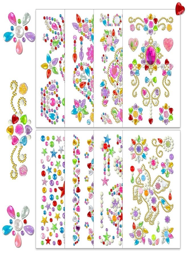 TecoKart® Cute Stickers for Girls - 8 Sheets Kawaii Stickers Set for Colorful Rhinestone Gems, Hair Stickers for Hair Decoration & Fun Craft Labels for Kids DIY Art and Scrapbook Use - Image 1